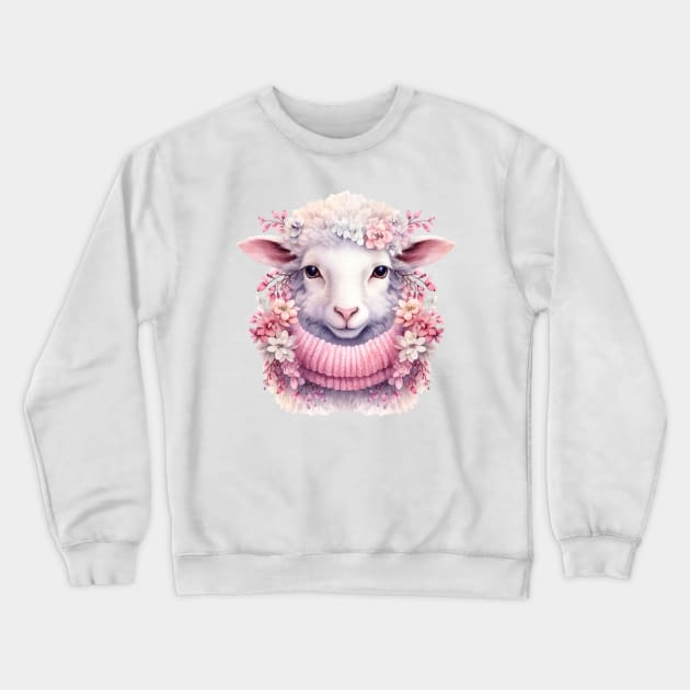 Pink Christmas Sheep Crewneck Sweatshirt by Chromatic Fusion Studio